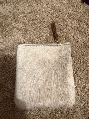Neutral Haircalf Zip Pouch - Women's Handbag Accessory
